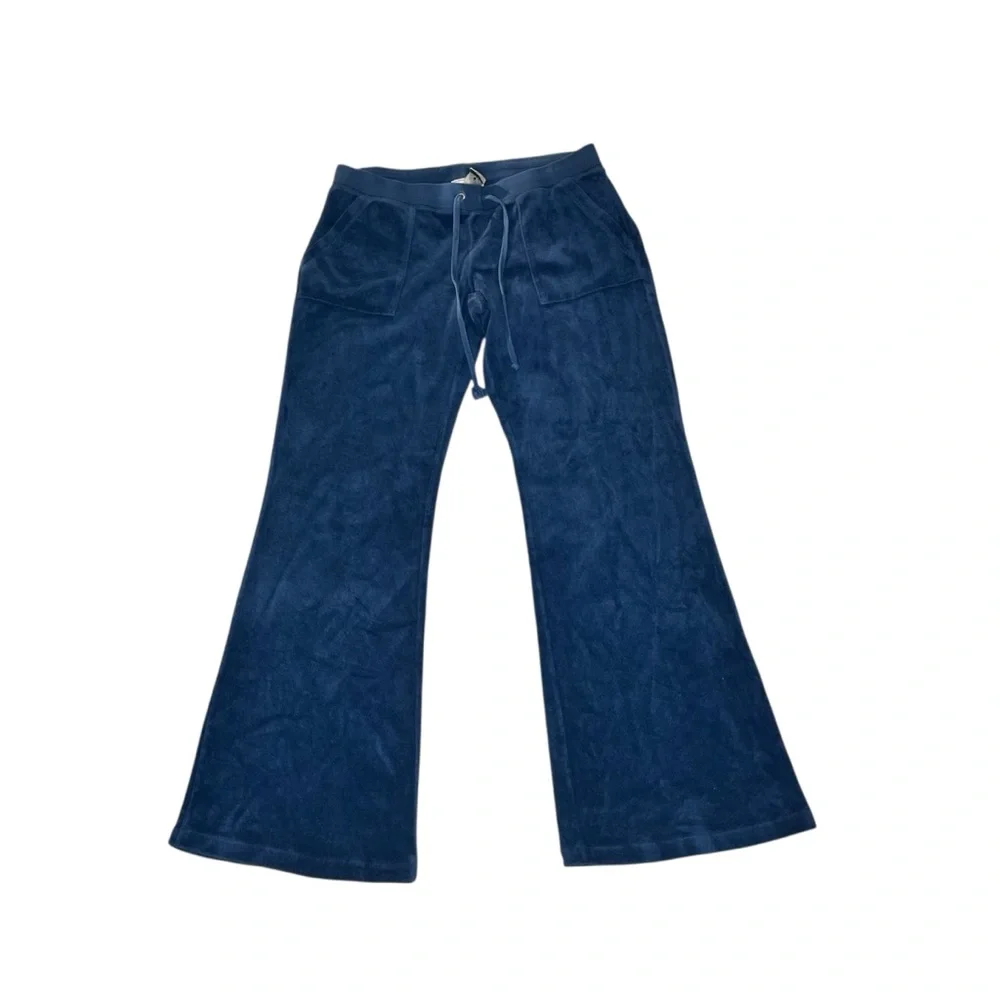 Juicy Couture Flare Pants Navy Blue Y2K Vintage Terry Cloth Size Medium - Picture 2 of 4